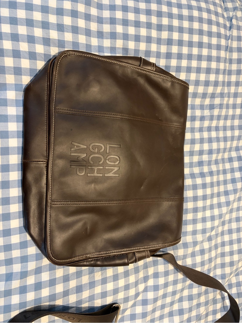 Longchamp Brown Leather Messenger with Embossed Logo